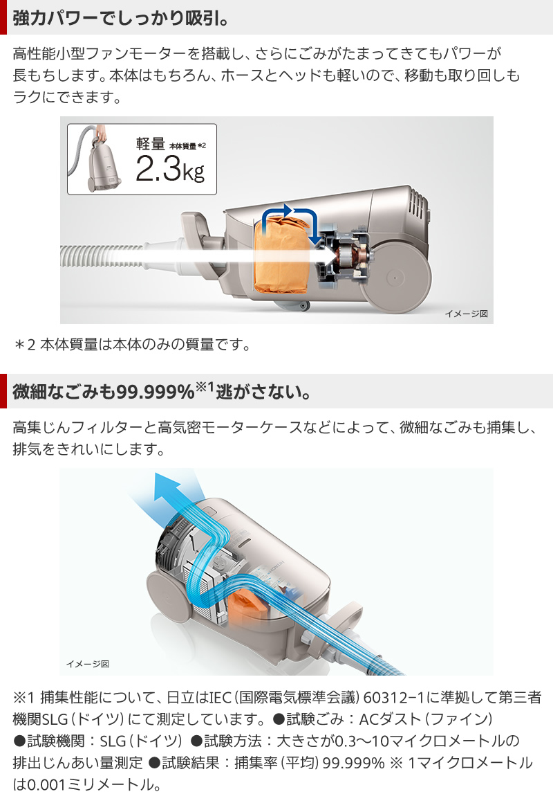 日立紙パック式クリーナー（コード式）CV-KP900M機能01