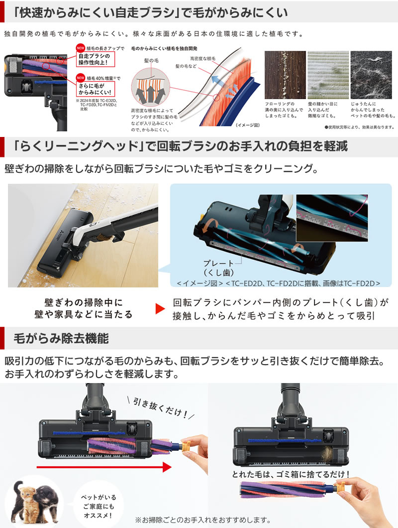 「快速からみにくい自走ブラシ」で毛がからみにくい